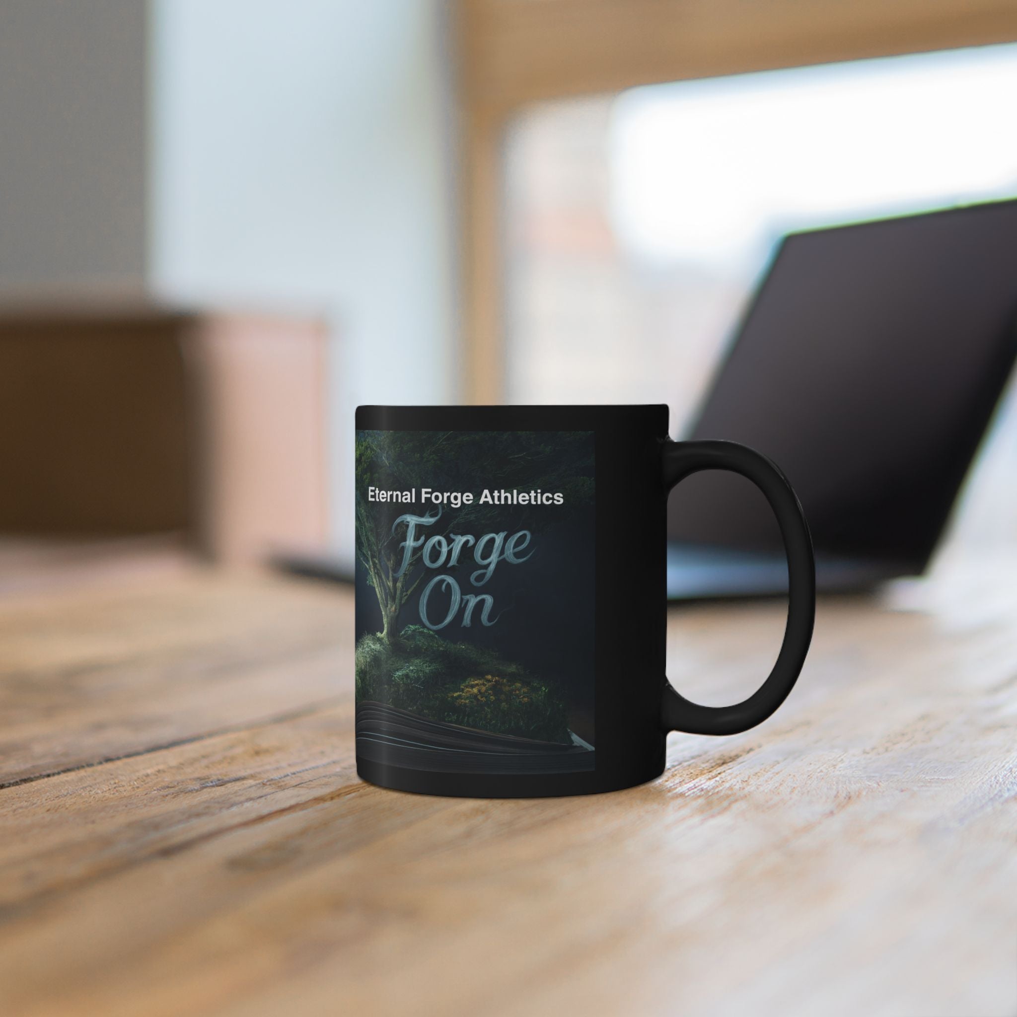 Forge On Black Mug — Inspirational Athletic Coffee Cup (Eternal Forge Athletics)